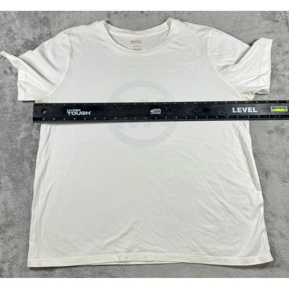 Michael‎ Kors Women's T-Shirt White MK Logo Rhinestones Short Sleeve L